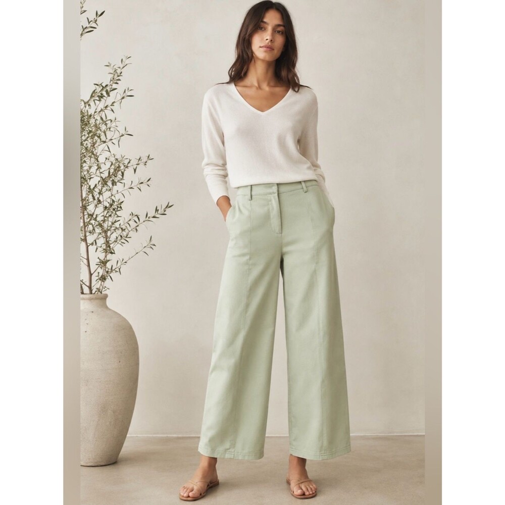 Avec Les Filles Pale Sage Green Wide Leg Trousers High Rise Pants Size 4